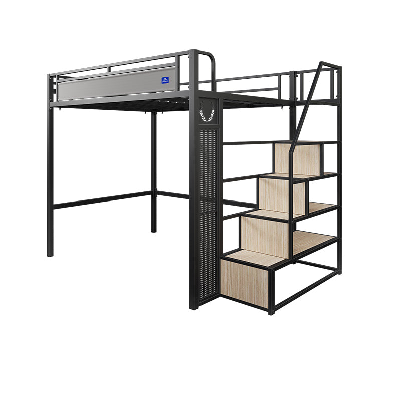 Metal High Loft Bed with Stairway Black Finish Mattress Included Loft Bed