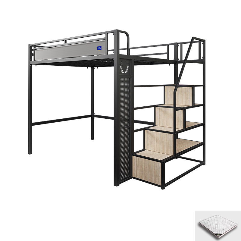 Metal High Loft Bed with Stairway Black Finish Mattress Included Loft Bed