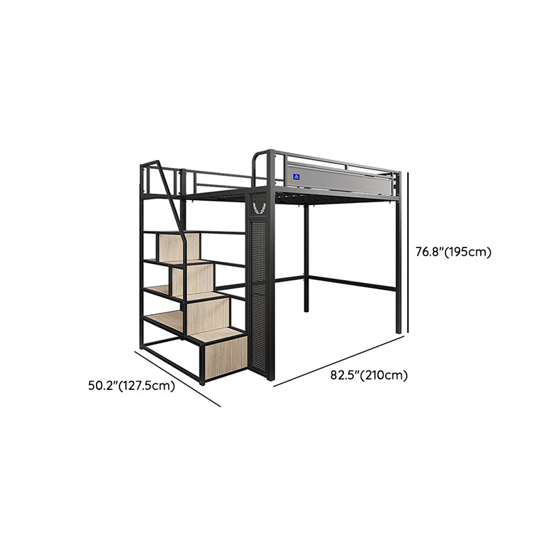 Metal High Loft Bed with Stairway Black Finish Mattress Included Loft Bed