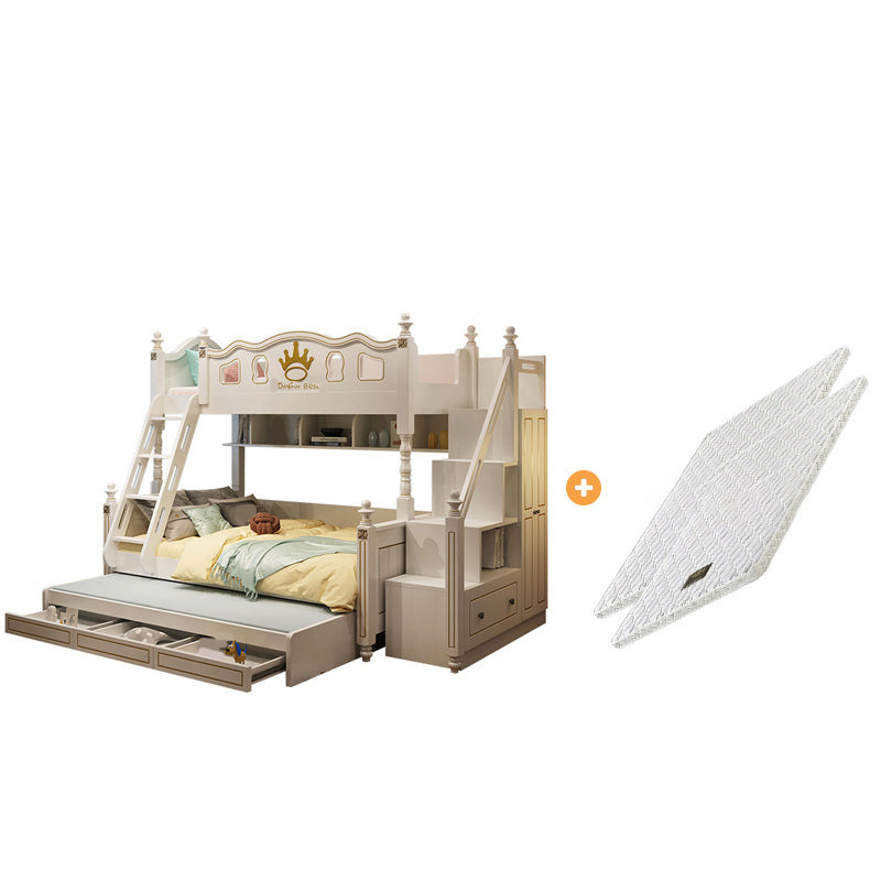 Nordic Solid Wood High Bunk Bed White Kid's Bed with Storage/Stairway