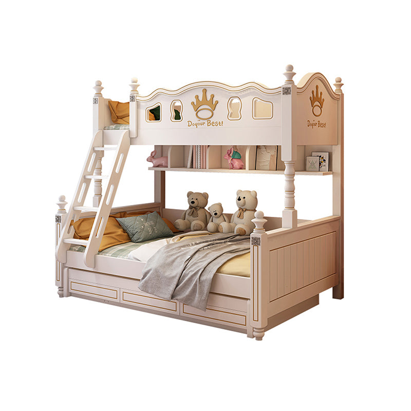 Nordic Solid Wood High Bunk Bed White Kid's Bed with Storage/Stairway