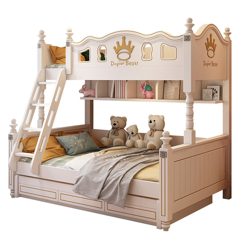 Nordic Solid Wood High Bunk Bed White Kid's Bed with Storage/Stairway