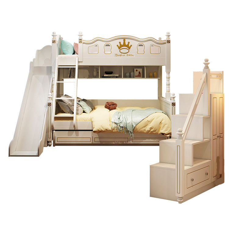 Nordic Solid Wood High Bunk Bed White Kid's Bed with Storage/Stairway