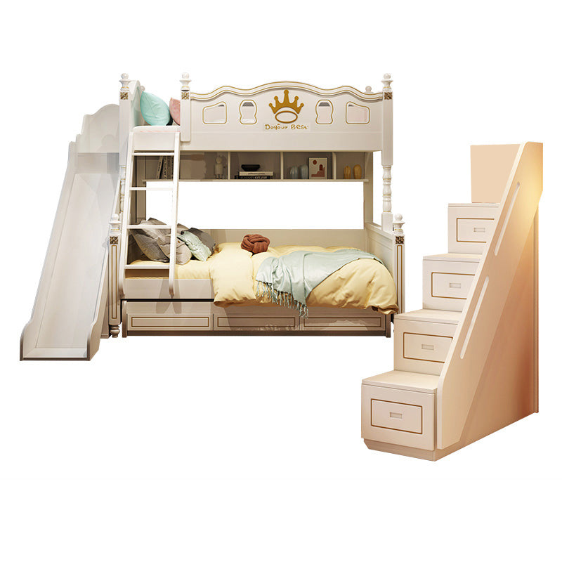 Nordic Solid Wood High Bunk Bed White Kid's Bed with Storage/Stairway