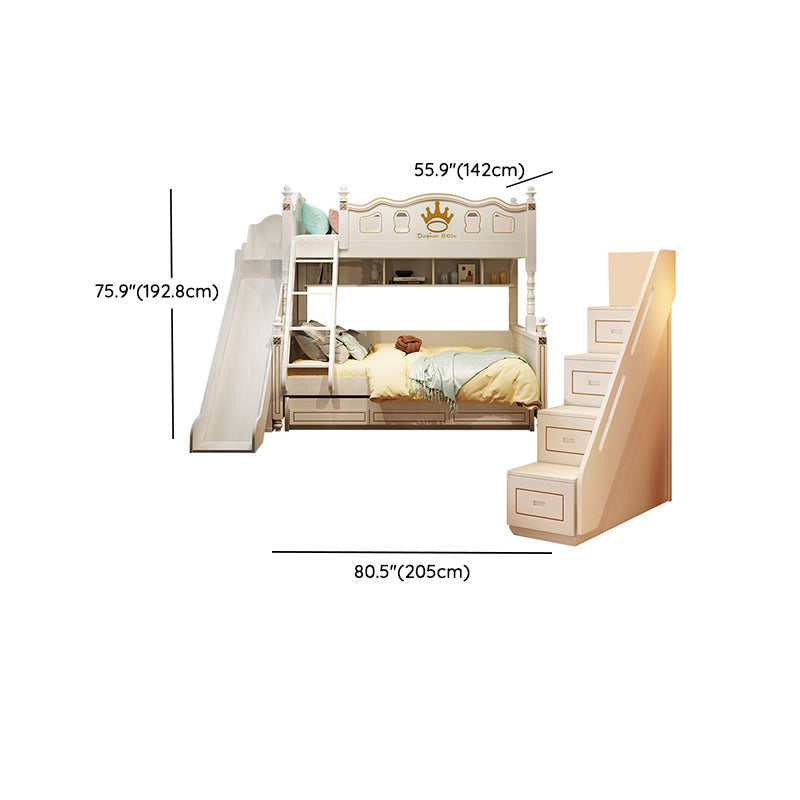 Nordic Solid Wood High Bunk Bed White Kid's Bed with Storage/Stairway