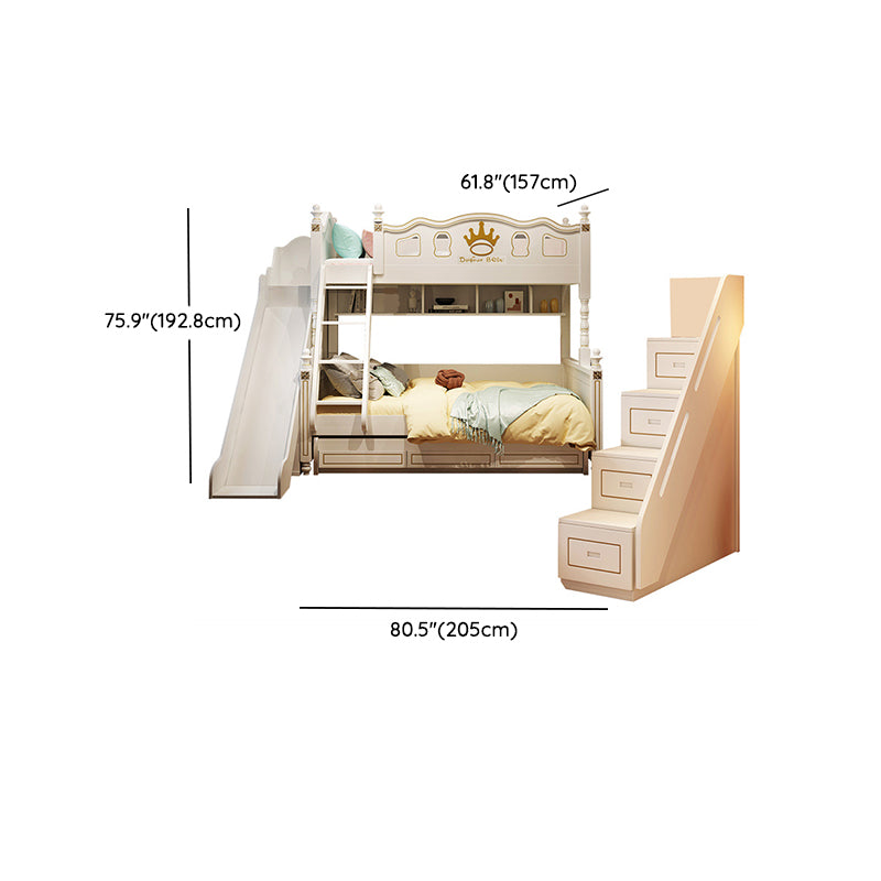 Nordic Solid Wood High Bunk Bed White Kid's Bed with Storage/Stairway