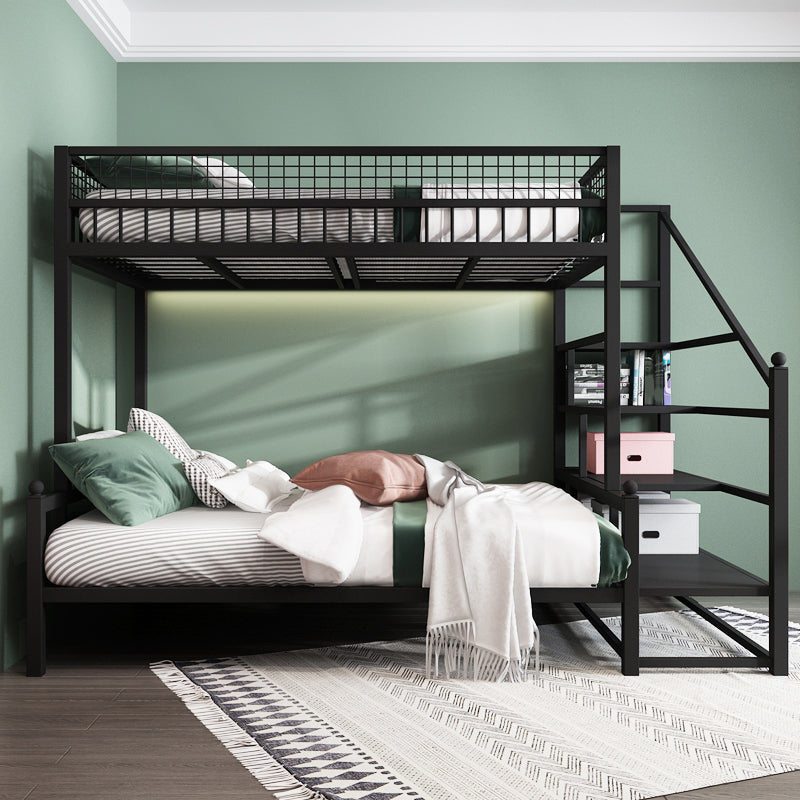 Scandinavian Bunk Bed Metal Slat Headboard Kid Bed with Staircase