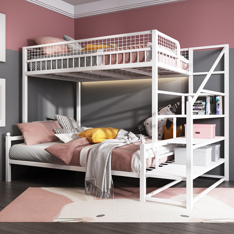 Scandinavian Bunk Bed Metal Slat Headboard Kid Bed with Staircase