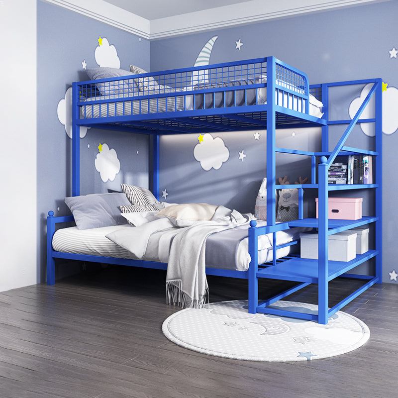 Scandinavian Bunk Bed Metal Slat Headboard Kid Bed with Staircase