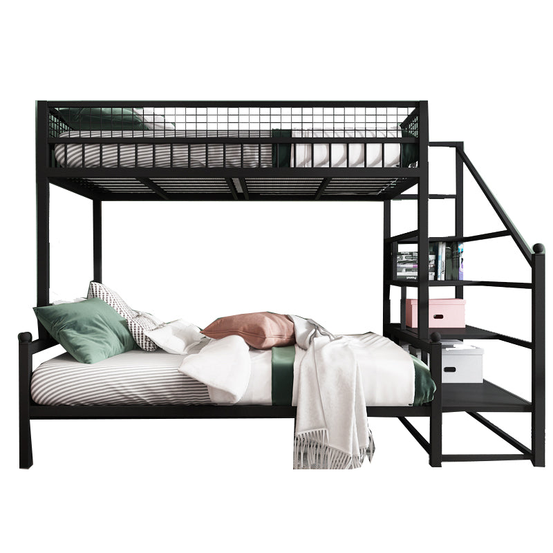 Scandinavian Bunk Bed Metal Slat Headboard Kid Bed with Staircase