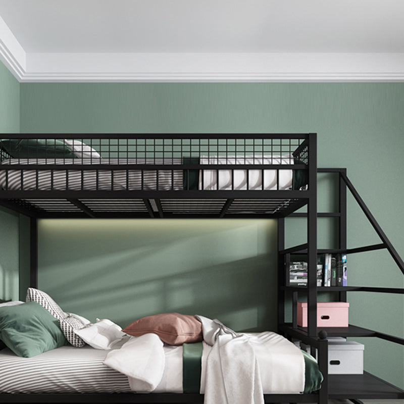 Scandinavian Bunk Bed Metal Slat Headboard Kid Bed with Staircase