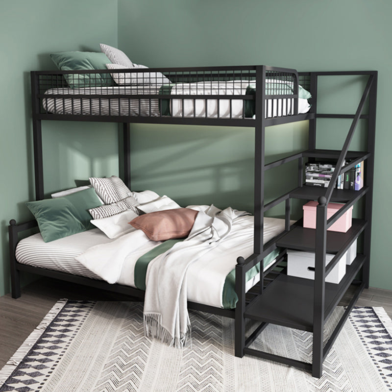 Scandinavian Bunk Bed Metal Slat Headboard Kid Bed with Staircase