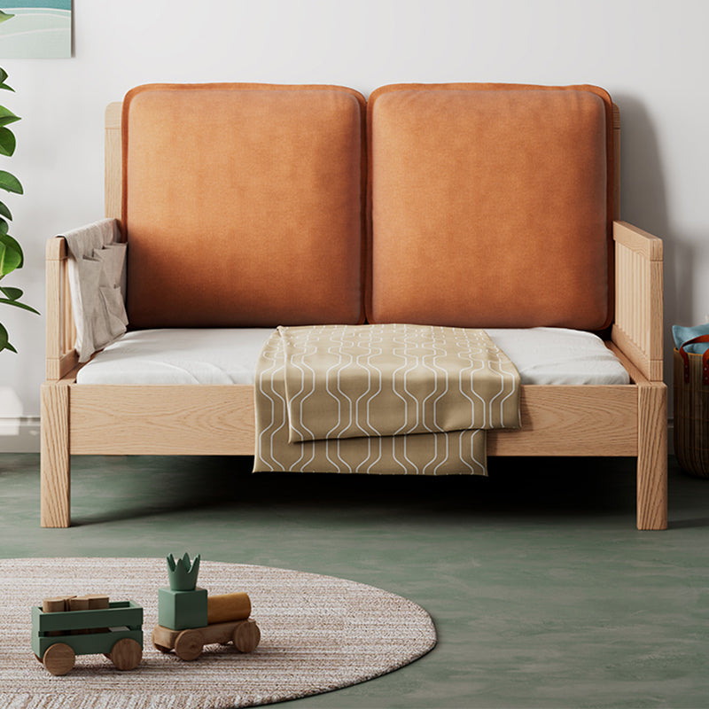 Upholstered Folding Slat Bed in Natural Solid Wood Daybed with Mattress