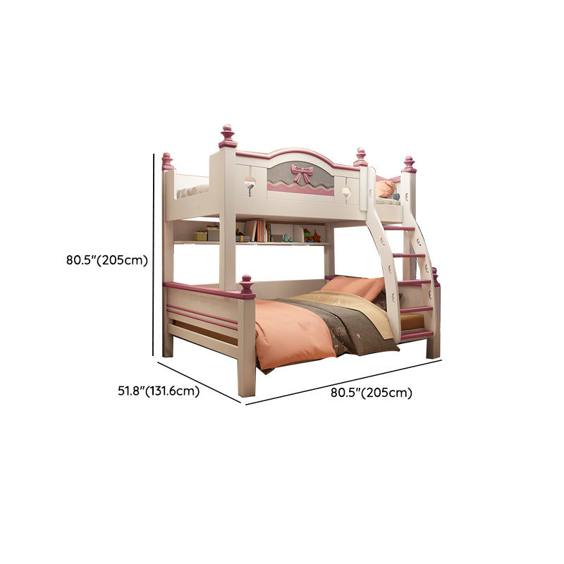 White Wood Standard Bunk Bed with Trundle Nordic Mattress Included High Bunk Bed for Girls