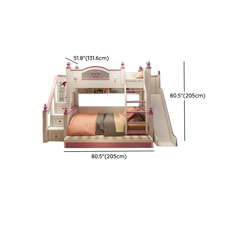 White Wood Standard Bunk Bed with Trundle Nordic Mattress Included High Bunk Bed for Girls