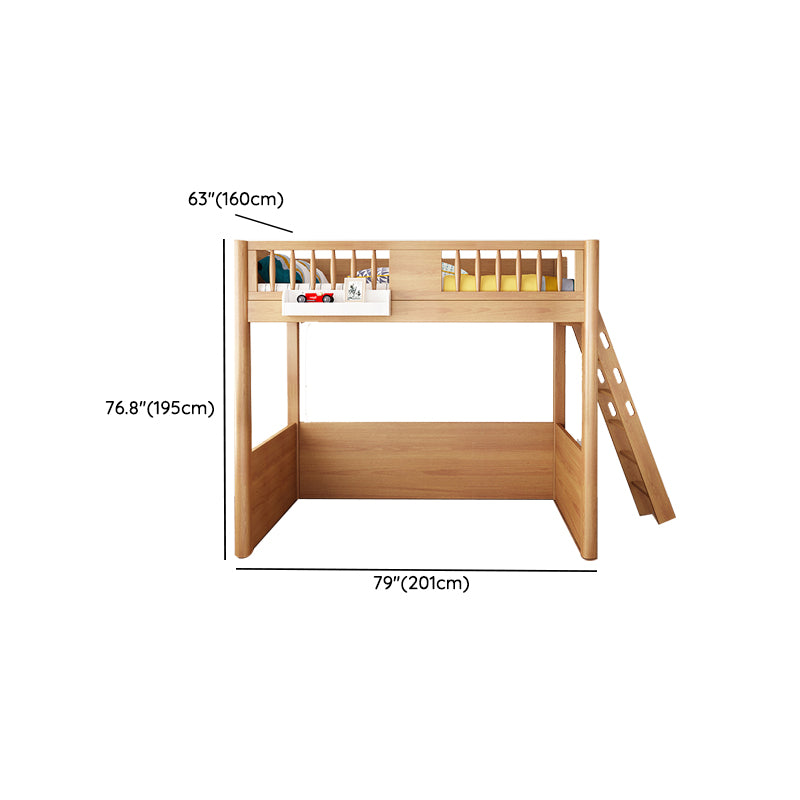 Scandinavian Wood High Loft Bed Natural Bunk Bed with Stairway and Storage