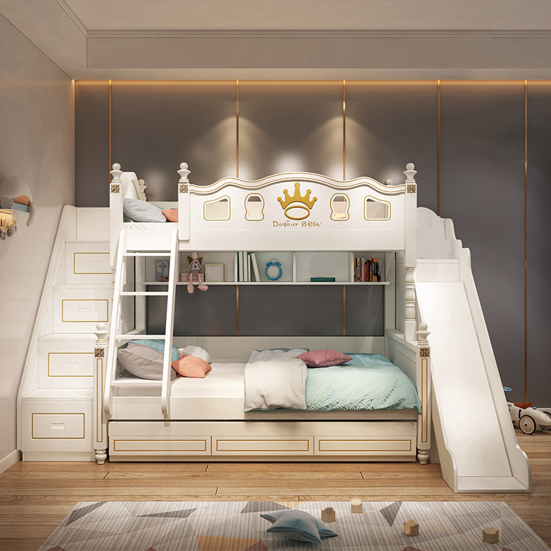 Nordic Wood Bunk Bed in White Mattress Included Loft Bunk Bed with Trundle