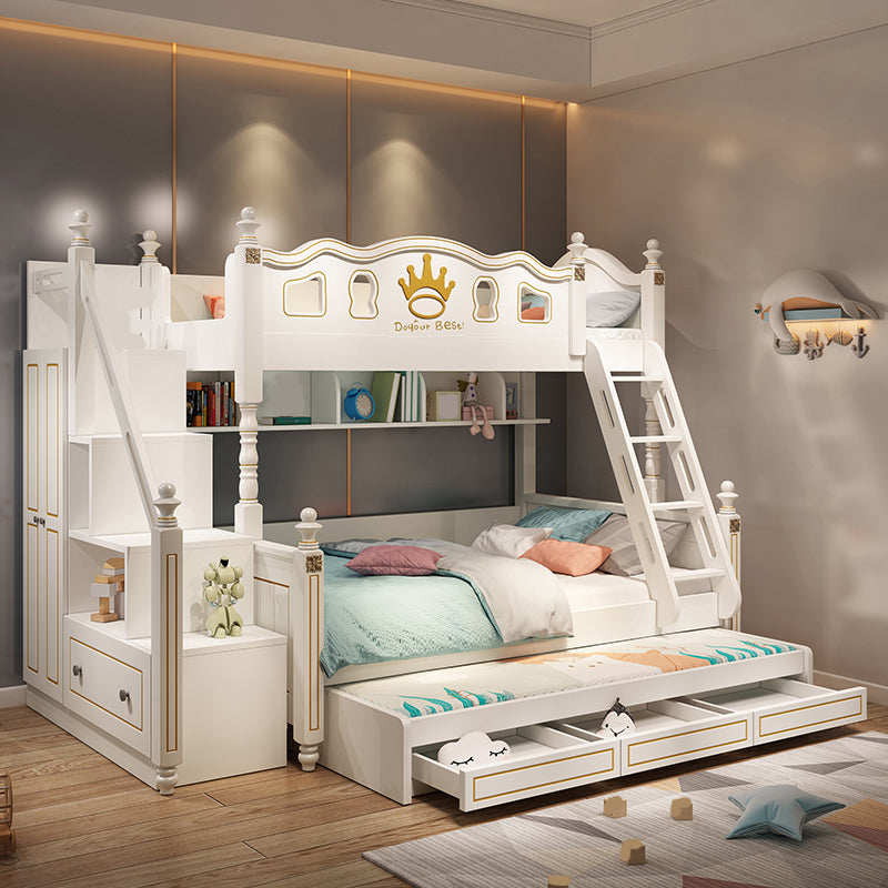 Nordic Wood Bunk Bed in White Mattress Included Loft Bunk Bed with Trundle