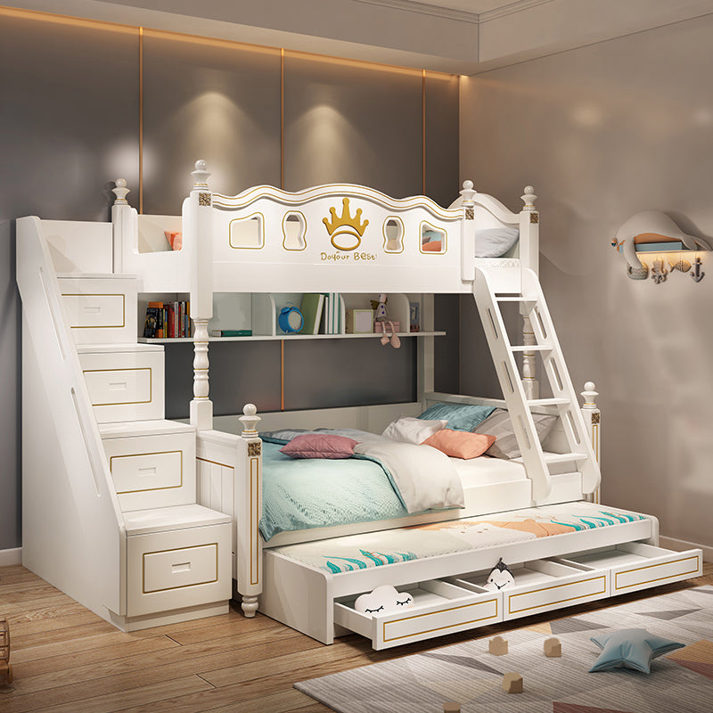 Nordic Wood Bunk Bed in White Mattress Included Loft Bunk Bed with Trundle