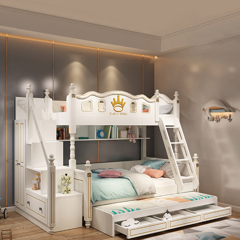 Nordic Wood Bunk Bed in White Mattress Included Loft Bunk Bed with Trundle