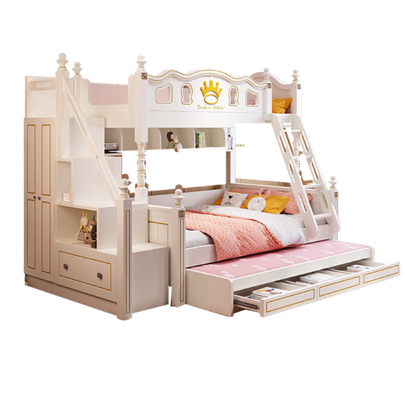 Nordic Wood Bunk Bed in White Mattress Included Loft Bunk Bed with Trundle