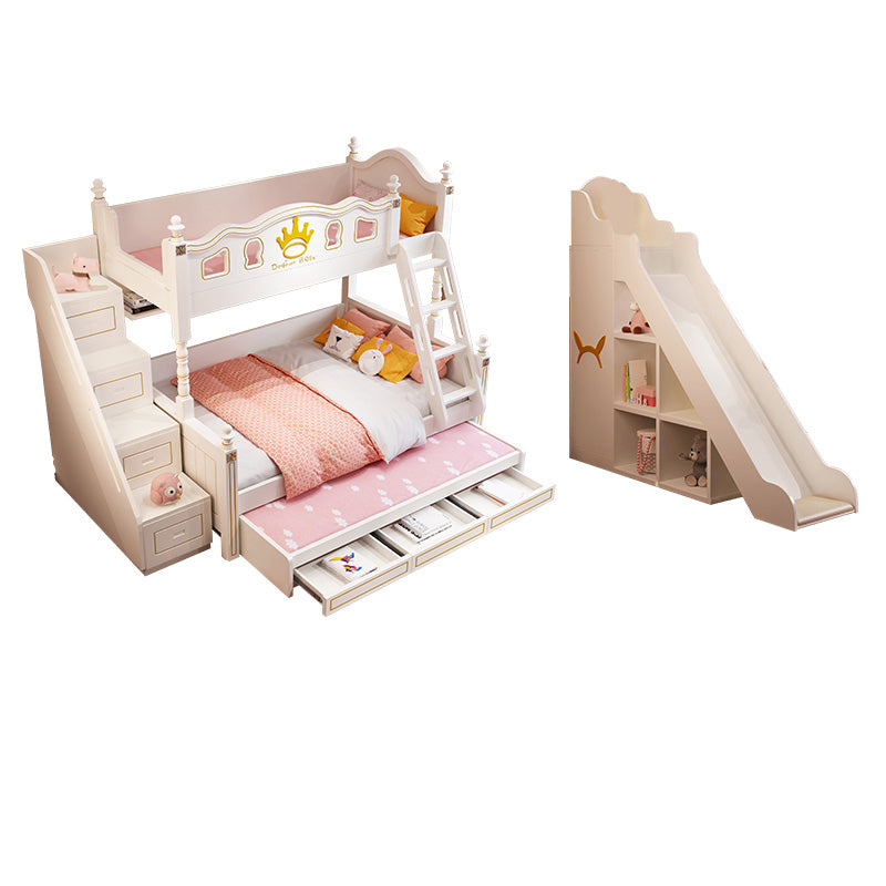 Nordic Wood Bunk Bed in White Mattress Included Loft Bunk Bed with Trundle