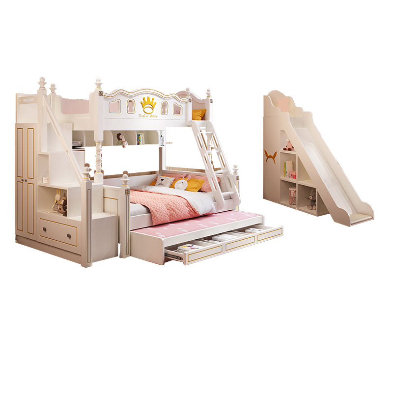 Nordic Wood Bunk Bed in White Mattress Included Loft Bunk Bed with Trundle