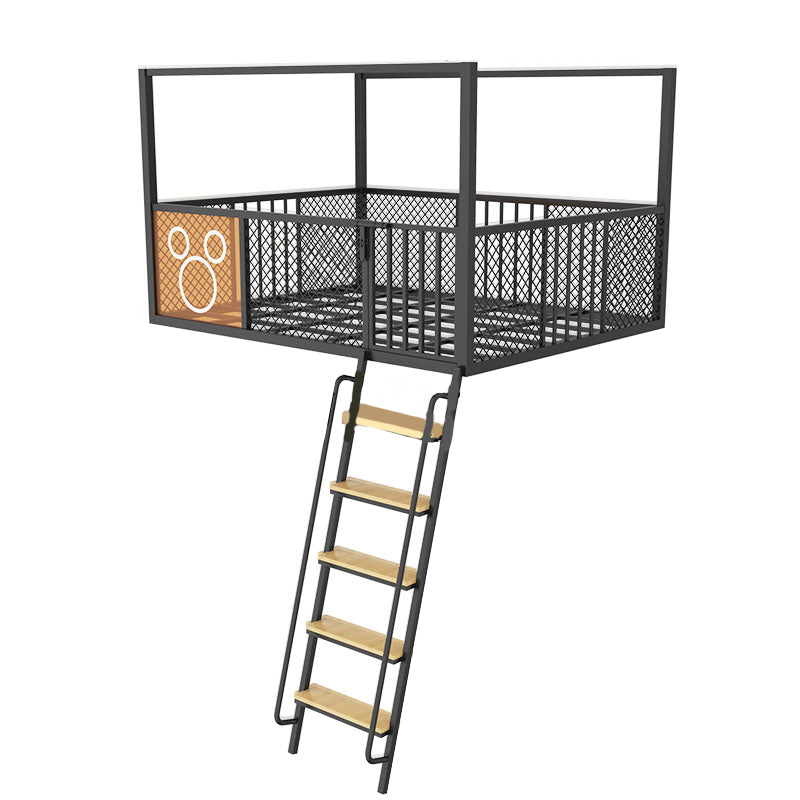 High Loft Bed with Guardrails Metal Built-In Ladder Open Frame Bed