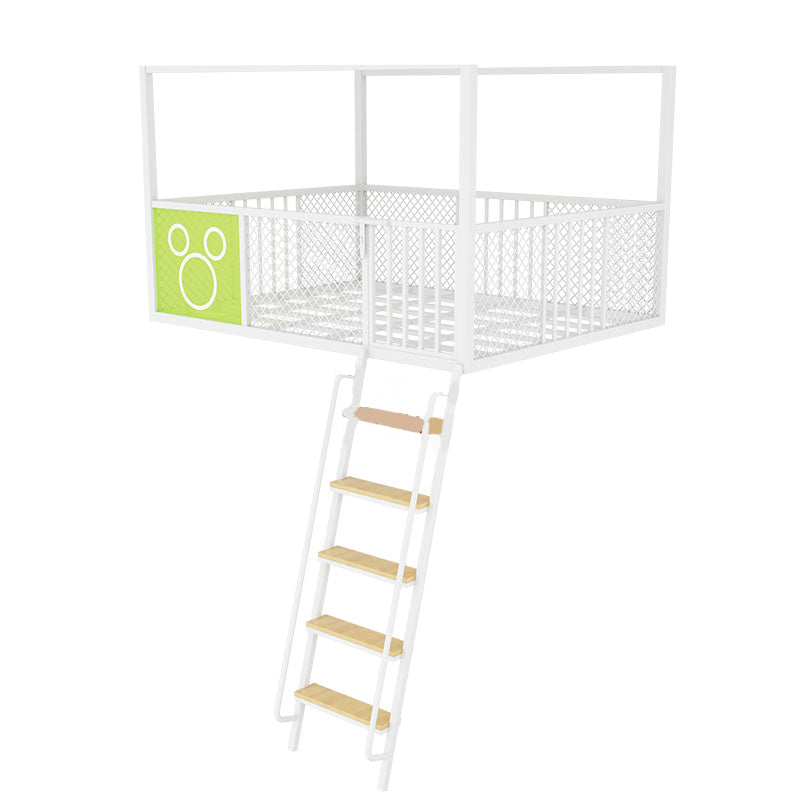 High Loft Bed with Guardrails Metal Built-In Ladder Open Frame Bed