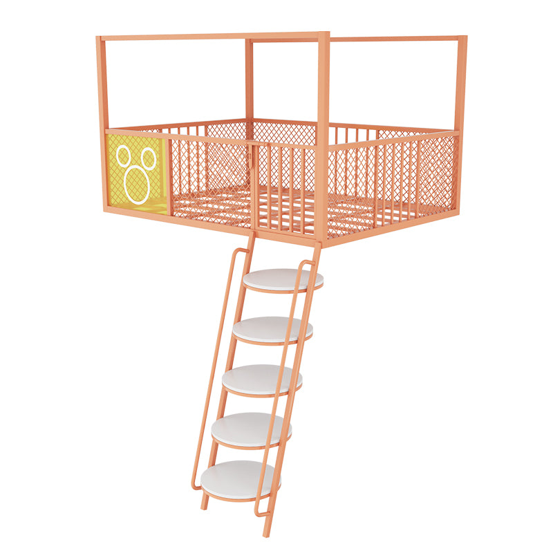 High Loft Bed with Guardrails Metal Built-In Ladder Open Frame Bed