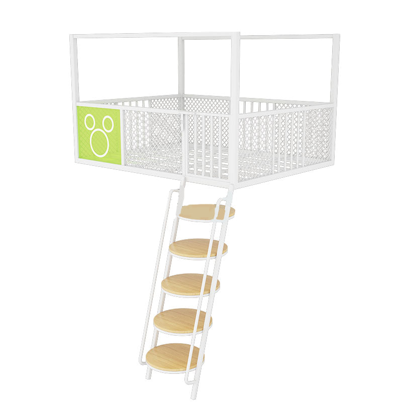 High Loft Bed with Guardrails Metal Built-In Ladder Open Frame Bed