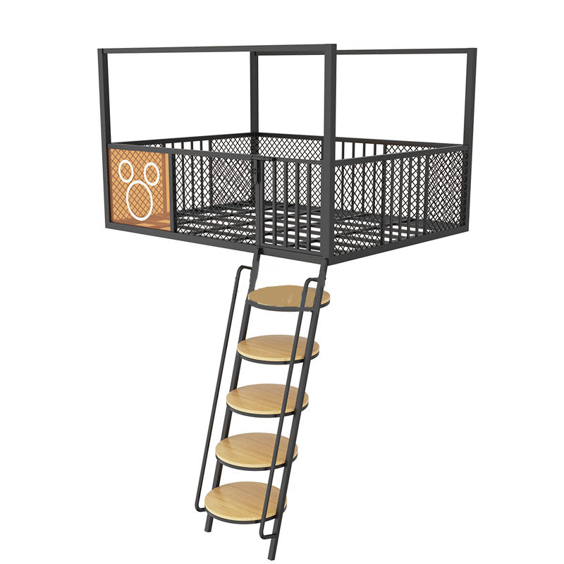 High Loft Bed with Guardrails Metal Built-In Ladder Open Frame Bed