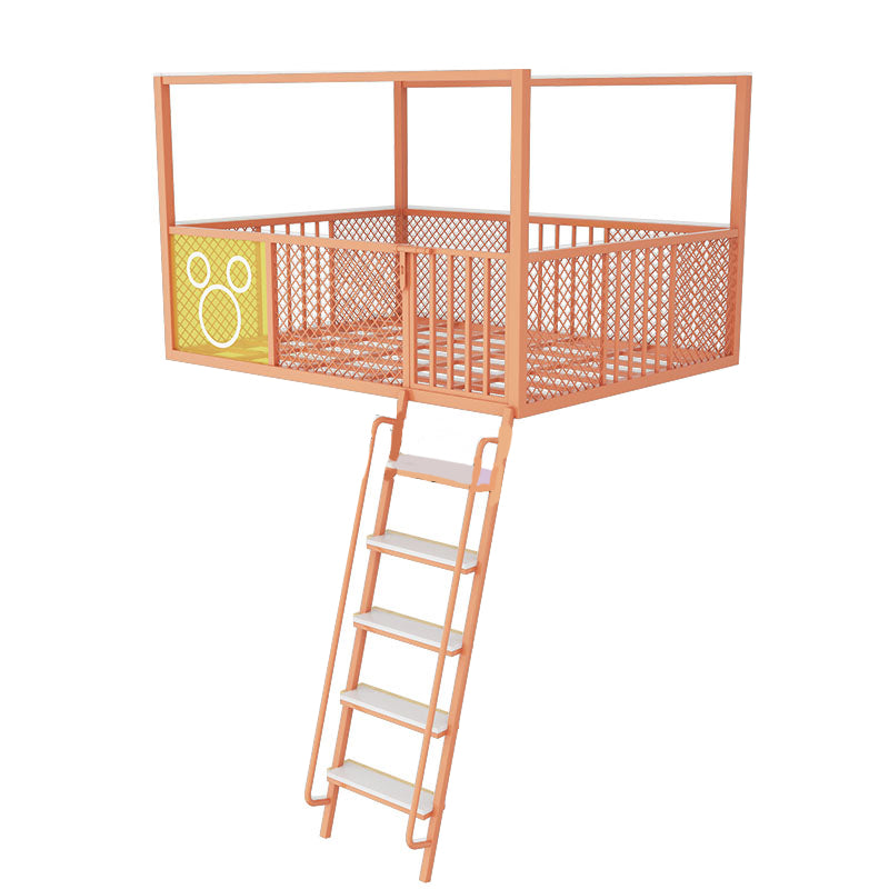 High Loft Bed with Guardrails Metal Built-In Ladder Open Frame Bed