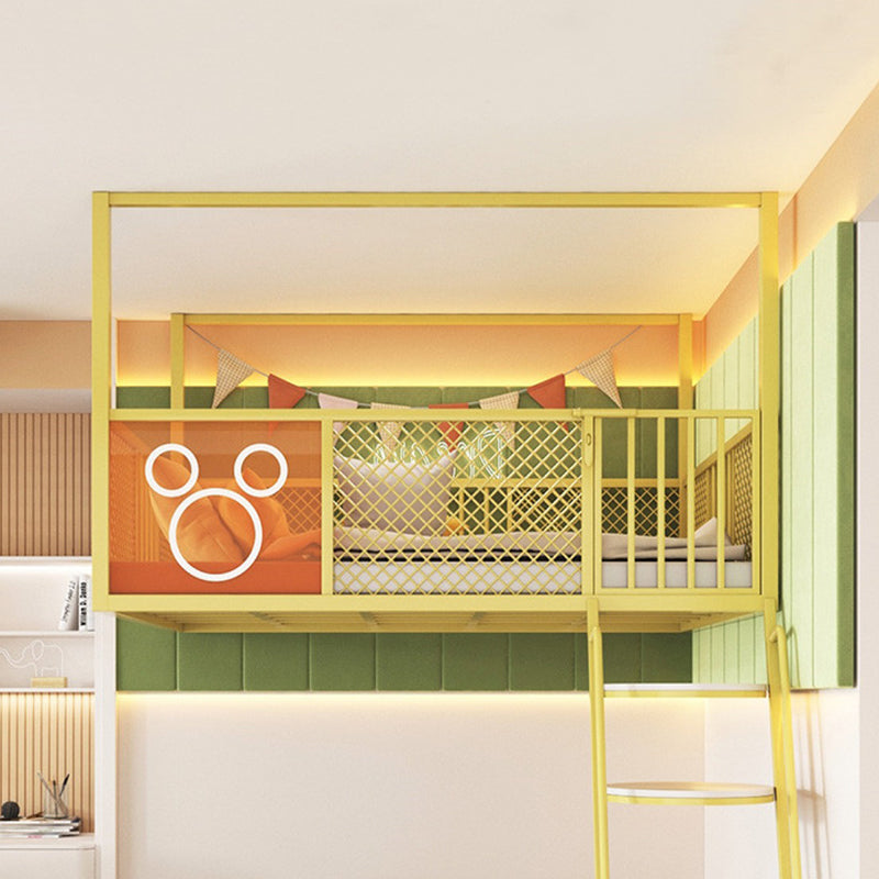 High Loft Bed with Guardrails Metal Built-In Ladder Open Frame Bed