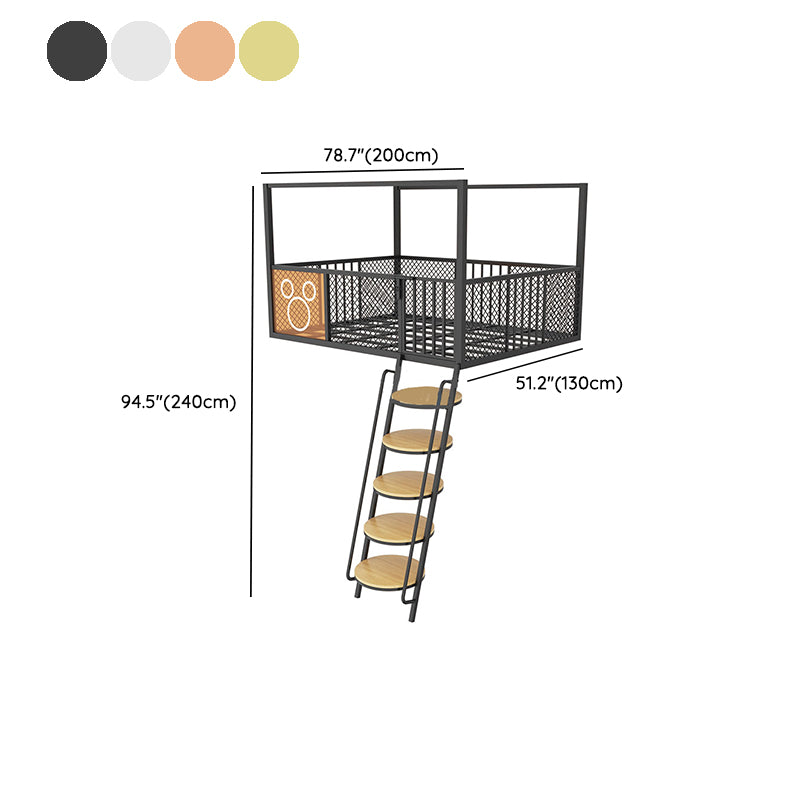 High Loft Bed with Guardrails Metal Built-In Ladder Open Frame Bed