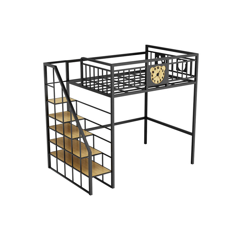 Metal Loft Bunk Bed Open Frame Bed with Guardrails and Stairway