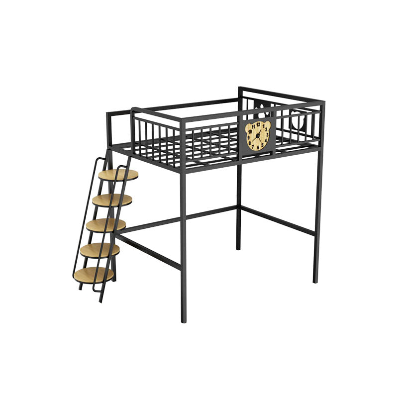 Metal Loft Bunk Bed Open Frame Bed with Guardrails and Stairway