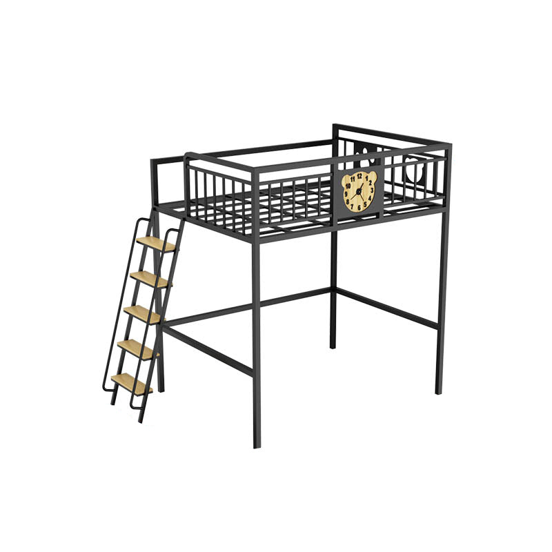 Metal Loft Bunk Bed Open Frame Bed with Guardrails and Stairway