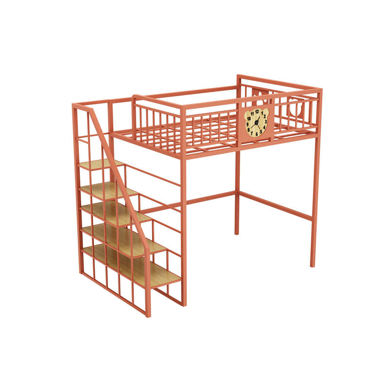 Metal Loft Bunk Bed Open Frame Bed with Guardrails and Stairway