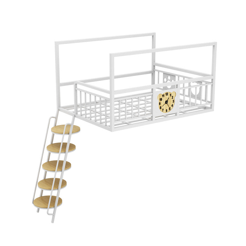 Metal Loft Bunk Bed Open Frame Bed with Guardrails and Stairway