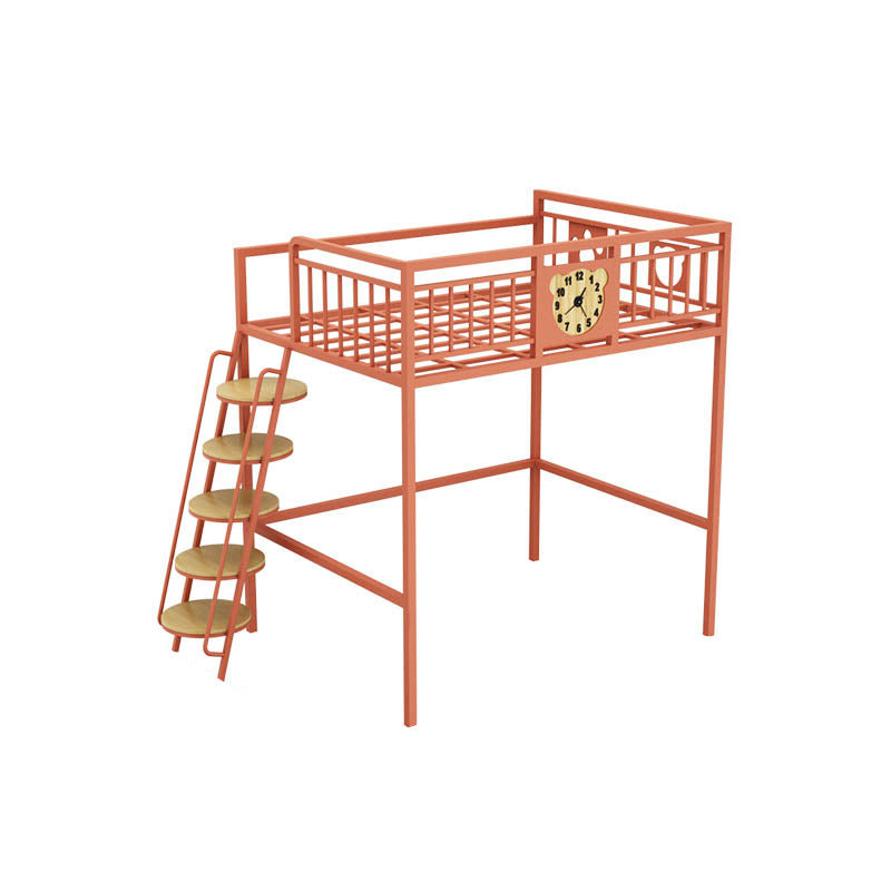 Metal Loft Bunk Bed Open Frame Bed with Guardrails and Stairway