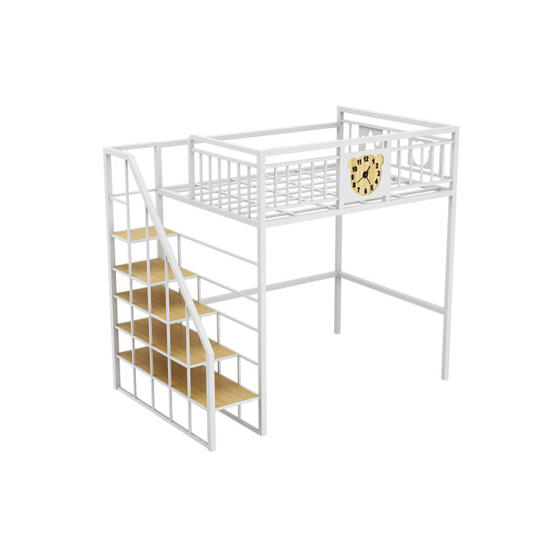 Metal Loft Bunk Bed Open Frame Bed with Guardrails and Stairway