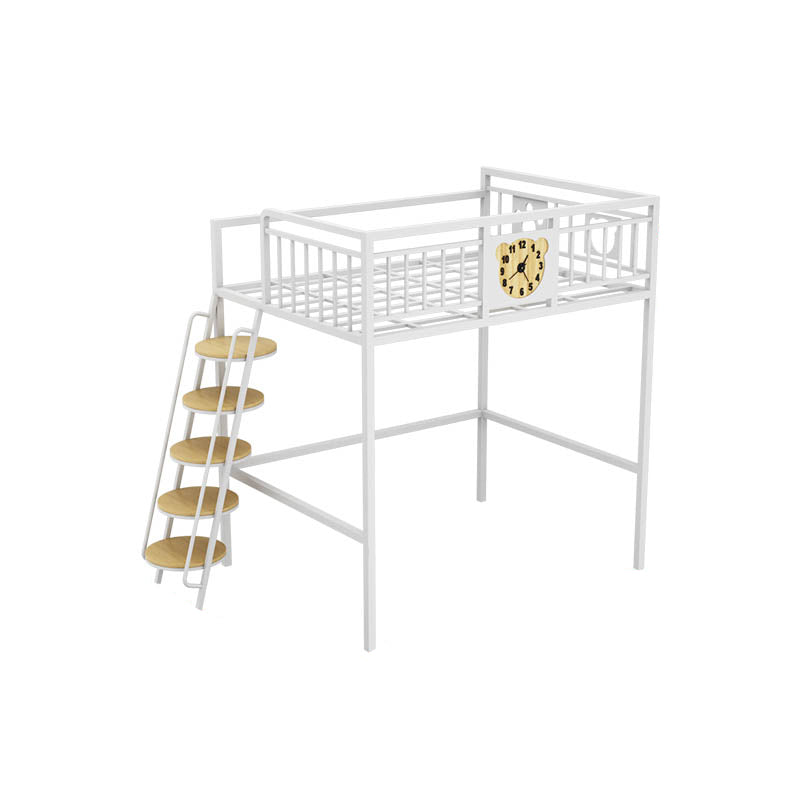 Metal Loft Bunk Bed Open Frame Bed with Guardrails and Stairway