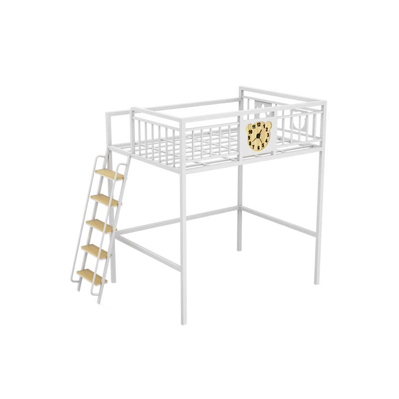 Metal Loft Bunk Bed Open Frame Bed with Guardrails and Stairway