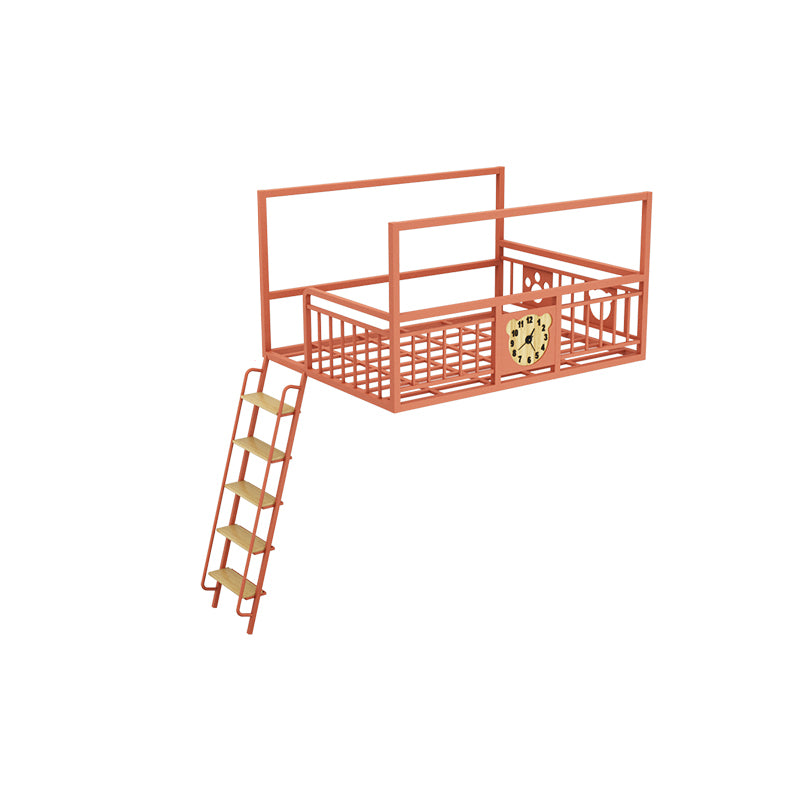 Metal Loft Bunk Bed Open Frame Bed with Guardrails and Stairway