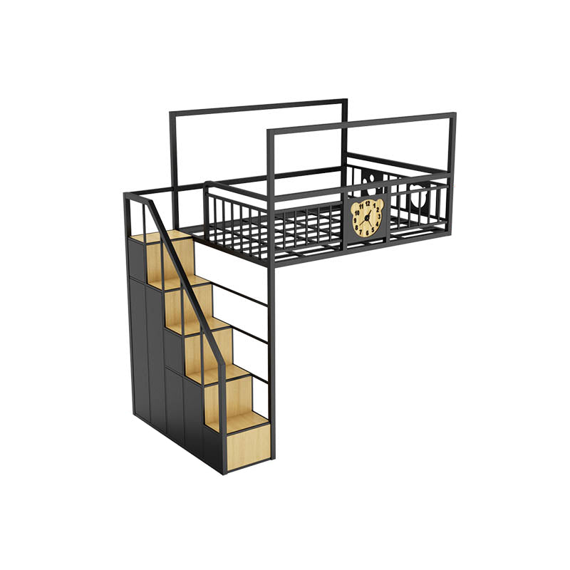 Metal Loft Bunk Bed Open Frame Bed with Guardrails and Stairway