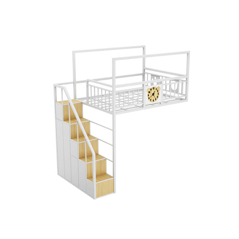 Metal Loft Bunk Bed Open Frame Bed with Guardrails and Stairway