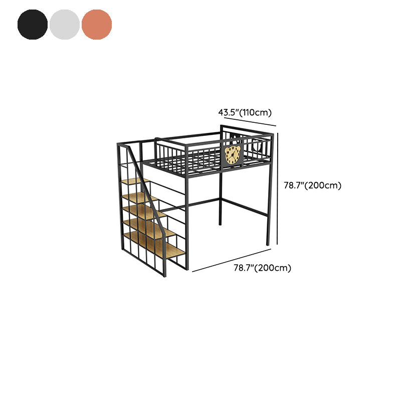 Metal Loft Bunk Bed Open Frame Bed with Guardrails and Stairway