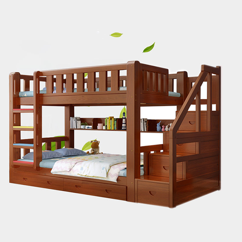 Mid-century Modern No Theme Kid Bed Solid Wood Standard Bunk Bed with Storage