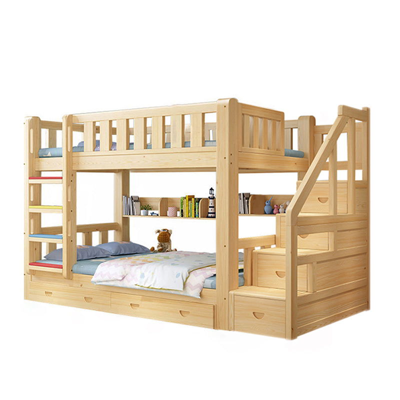 Mid-century Modern No Theme Kid Bed Solid Wood Standard Bunk Bed with Storage